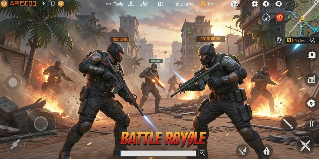 Tangkapan layar dari gameplay Battle Royale yang mendebarkan di API5000.