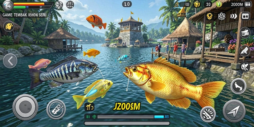 Tampilan gameplay seru J200M saat menembak ikan.