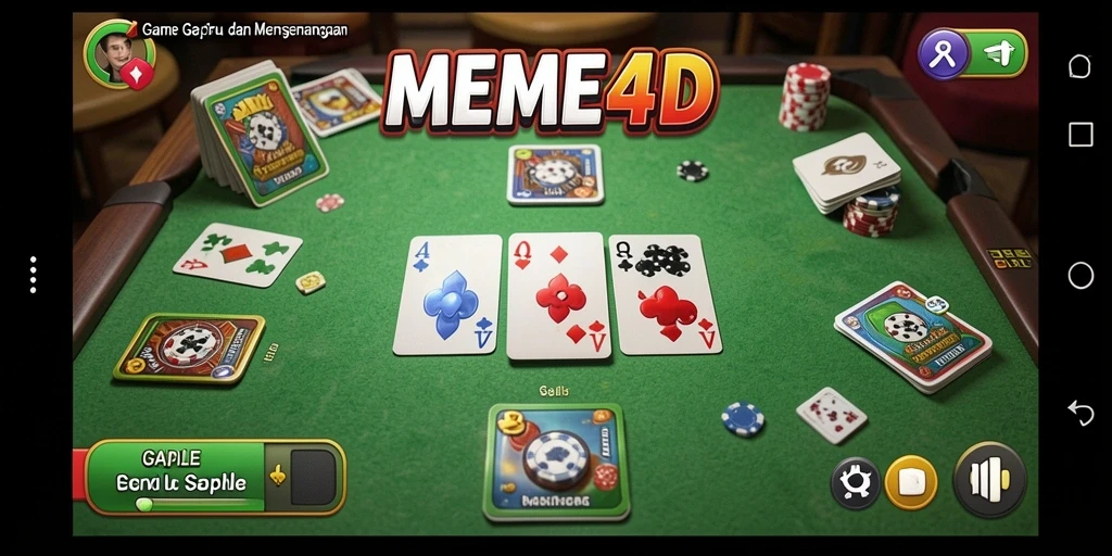Screenshot utama gameplay MEME4D menunjukkan momen seru bermain Gaple.